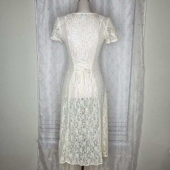 Sarah Richards Cream Sheer Lace Sheath Maxi Dress Size 3 / 4 Romantic Timeless - Picture 4 of 8
